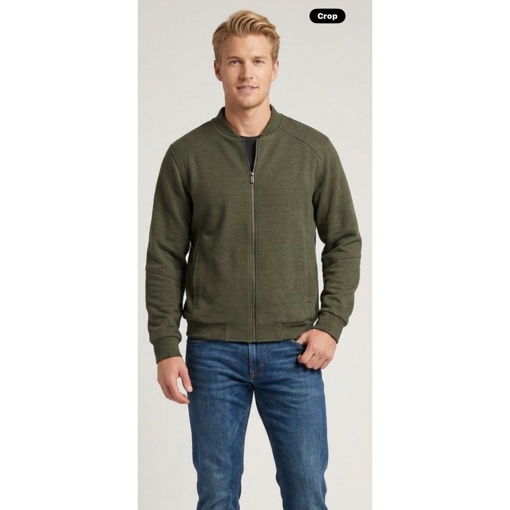 Soft Cloth Mens Olive Green Wool Blend Full Zip Bomber Jacket Size M